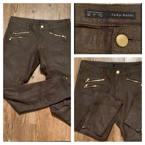 ZARA Python Snakeskin Suede Stretchy Skinny Jeans w/ ankle zips!!! Size 6 - Picture 5 of 16